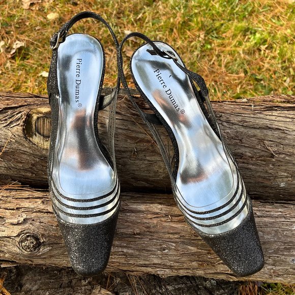 Pierre Dumas Black Glitter Clear Acrylic Heels - Picture 5 of 11